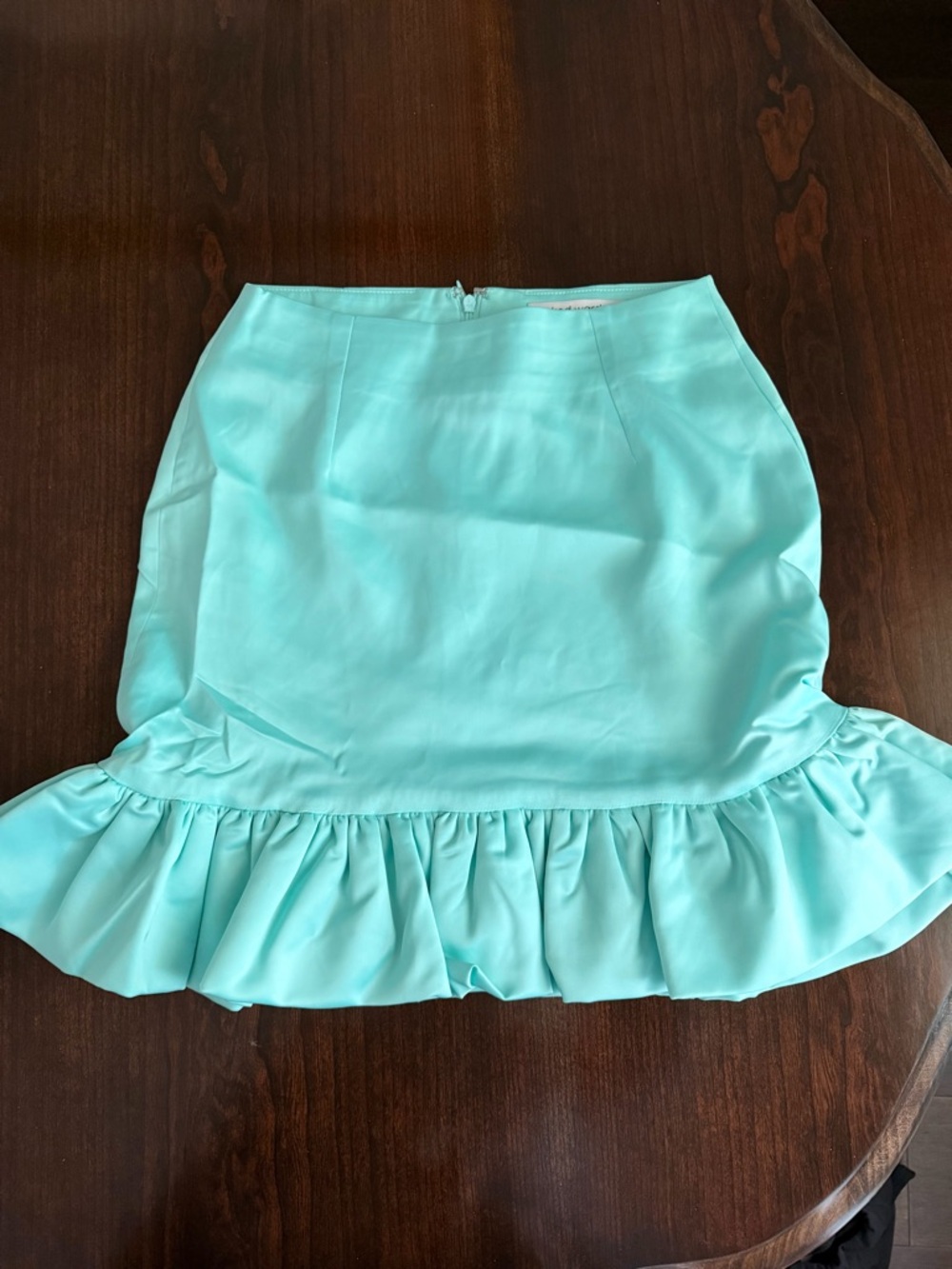 Naked Wardrobe NEW The Statement Pastel Turquoise Satin Ruffle Mini Skirt